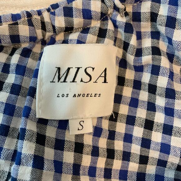 MISA Los Angeles Blue and White Gingham One Shoulder Top - Picture 3 of 6